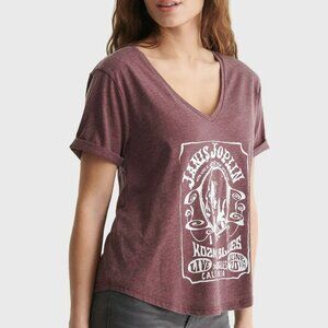 Lucky Brand Janis Joplin V Neck Graphic Tee in port Royale Rolled Cuffs Sz S